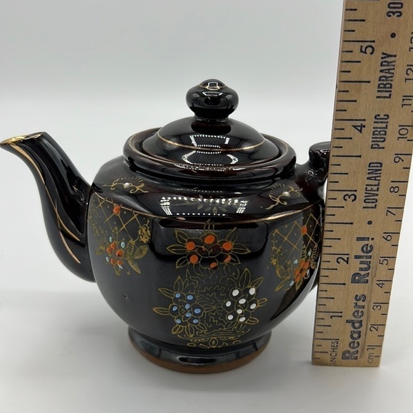 JAPANESE BROWN HAND-PAINTED CERAMIC MORIAGE TEAPOT - Picture 8 of 9